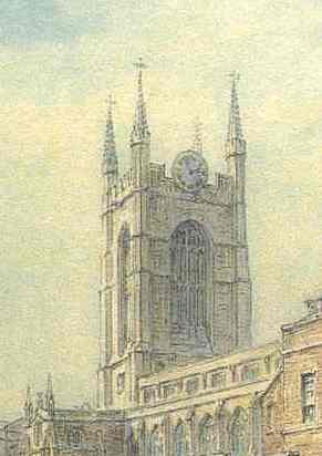 Photo:The bell tower of St John's Church, Peterborough.
